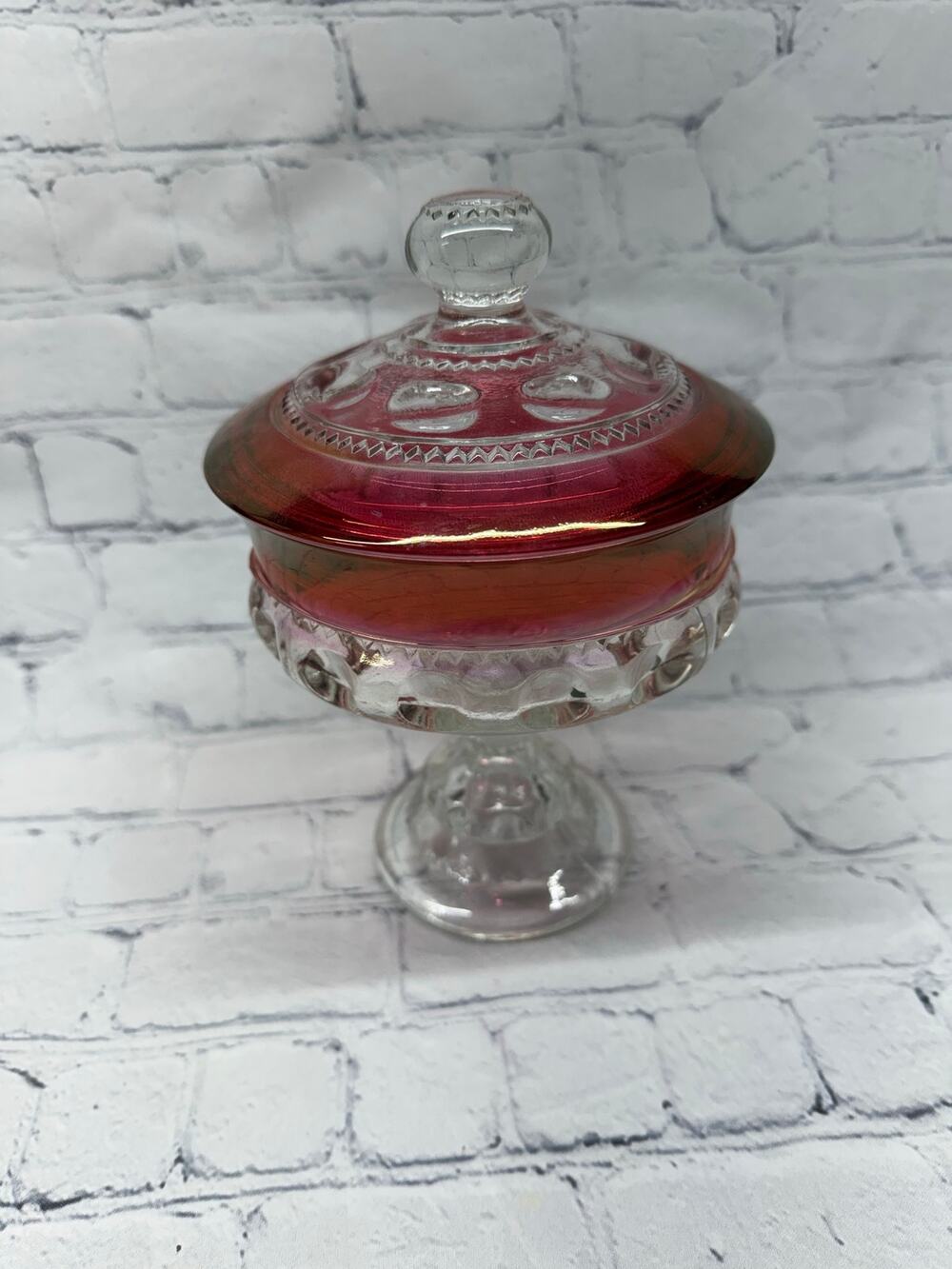Vintage Indiana Glass Kings Crown Ruby Glass Compote Dish w/ lid Red